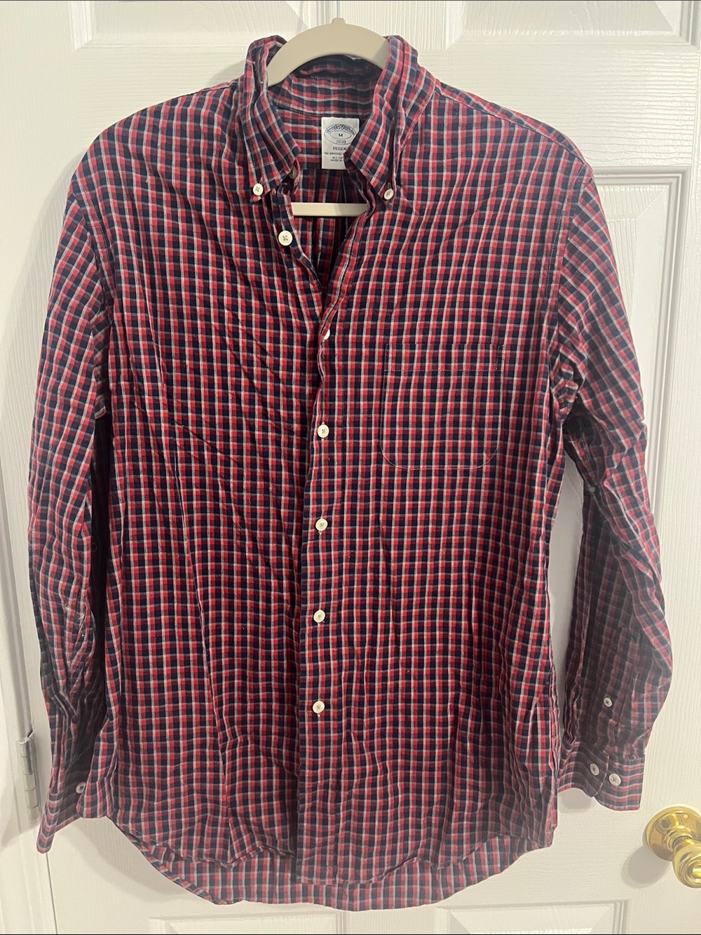 Brooks Brothers Red and Navy Plaid Button-Down Shirt